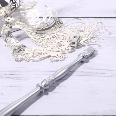 Венеціанська маска JewelryWe з держальником для жінок, металева маска з стразами для маскараду, аксесуари до костюма для Хелловіну, карнавалу, вечірки-маскараду (срібна)