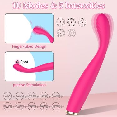 Вібратор для клітора та G-точки Adorime, масажний стрижень з силікону, 5 швидкостей, 10 режимів, водонепроникний, рожевий