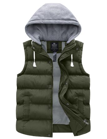Чоловічий зимовий жилет Wantdo Outdoor з капюшоном, стібаний безрукавник, колір армійський зелений, розмір M