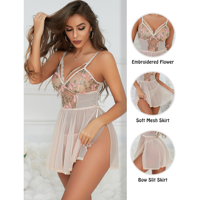 Сексуальна жіноча нічна сорочка-комбінезон Aranmei з мереживом, бавовна, бандажний стиль, прозора мереживна піжама, сукня-теді, вишивка, нічна сорочка, піжама