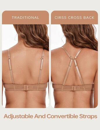 Жіночий бюстгальтер Wingslove з кісточками, мереживний, прозорий, без пуш-ап, з силіконовими накладками на соски (75D, Коричневий)