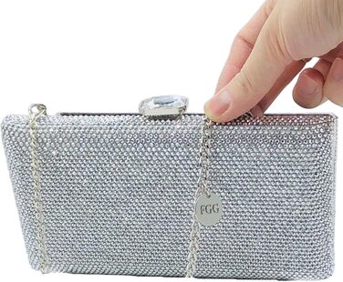 Жіночий вечірній клатч Boutique De FGG з кристалами та стразами для весілля та вечірок, сріблястий, mini