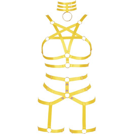 Жіночий корсет-нагрудник у стилі панк, повна клітка, мереживний бюстгальтер та пояс-стрінг, комплект, Харадзюку, готичний, фестивальний, рейв-стиль (помаранчевий, жовтий)