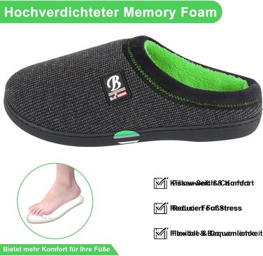 Чоловічі домашні капці BIAL з ефектом пам'яті (Memory Foam), теплі плюшеві тапочки з антиковзаючою підошвою для дому та вулиці, колір весняний зелений, розмір 44/45 EU