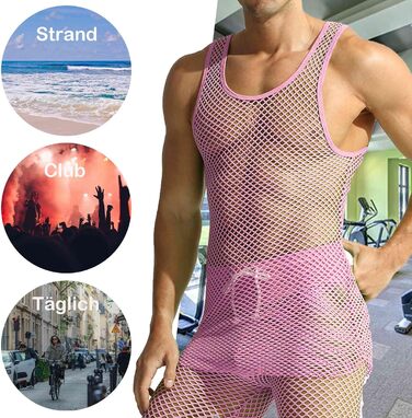 Чоловіча сітчаста футболка QiaTi з прозорим дизайном, довга модель (XL, рожевий)