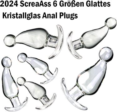 Скляний анальний плаг ScreaAss з 6 розмірами (35/40/45/50/55/60 мм) - гладкий кристалічний плаг, куля, дildo, для жінок та чоловіків