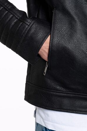 Чоловіча шкіряна куртка-байкер Jack & Jones штучна шкіра, чорна (Розмір L, модель Jate)