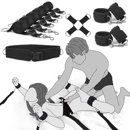 Набір для БДСМ-зонування: 12 предметів для пар. Еротичні іграшки для дорослих з наручниками, фіксаторами для ніг, обручем, засліпкою та ін. Чорний колір.