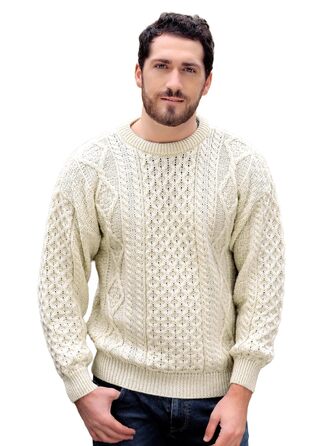 Свитер Aran Craft Iricher з круглим вирізом, 100% чиста шерсть, чорний (XXL, Ecru)