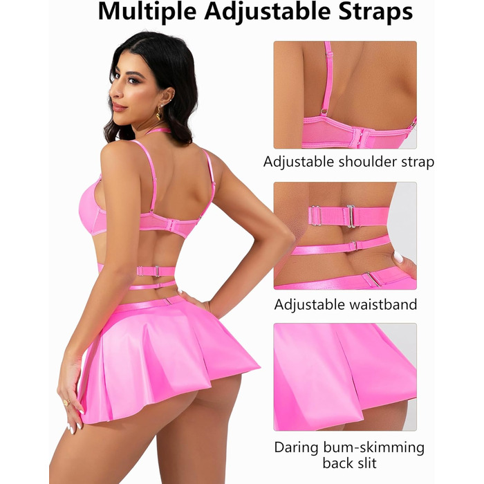 Костюм Evelife Daen: Сукня з еластичної шкіри, бюстгальтер Push Up, сет для вечірок та клубів (Рожевий, M)