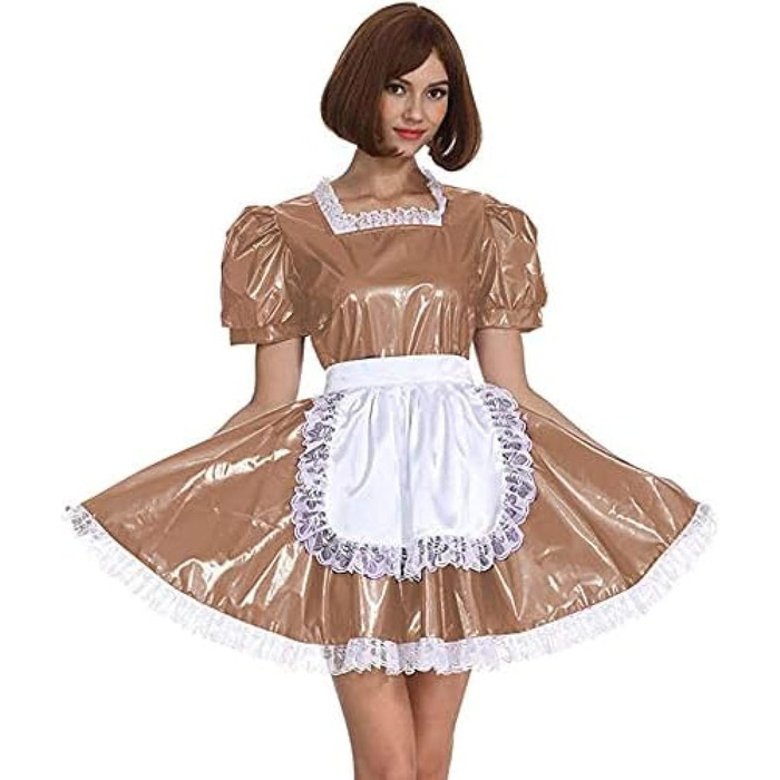 Сукня служниці, короткий рукав, ретро-стиль, Лоліта, PVC, темно-зелений, 3XL