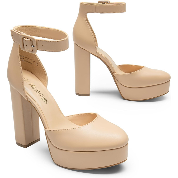 Жіночі туфлі на високих підборах з платформою DREAM PAIRS, бежевий колір (Nude), PU-шкіра, розмір 37 EU