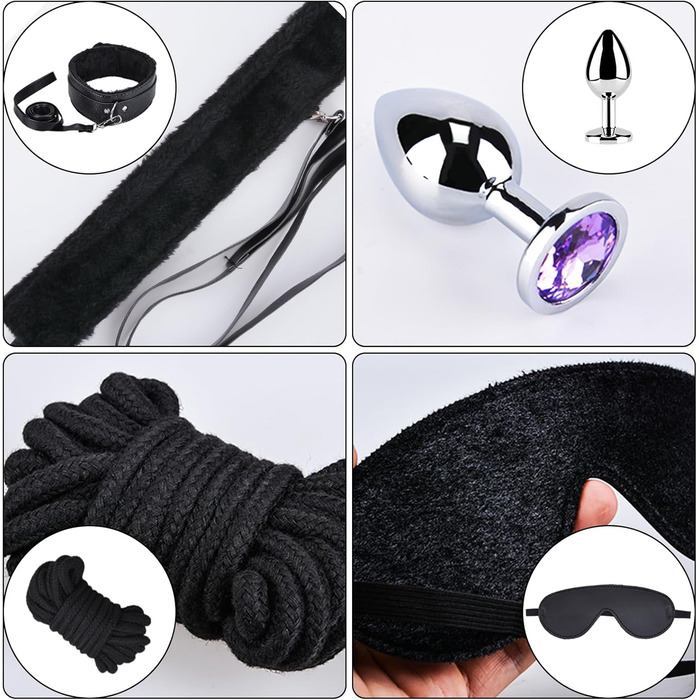 Набір для БДСМ з 26 елементів Qoosea: наручники, мотузки, анальні та бут плагі, для пар