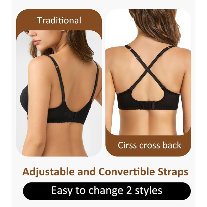 Дизайнерський бюстгальтер Lemorosy для дівчаток Dirndl з кісточками Push Up мереживний Balconette напівчашка прозорий бюстгальтер 75E чорний