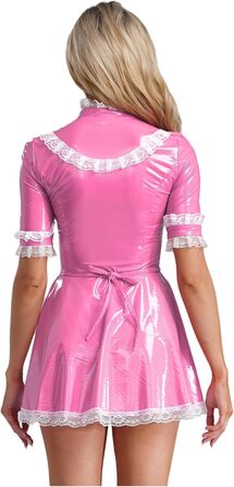 Костюм горничної FEESHOW з вологого блиску, комплект спідниці та фартуха, костюм французької горничної, карнавальний костюм, рожевий, розмір XXL