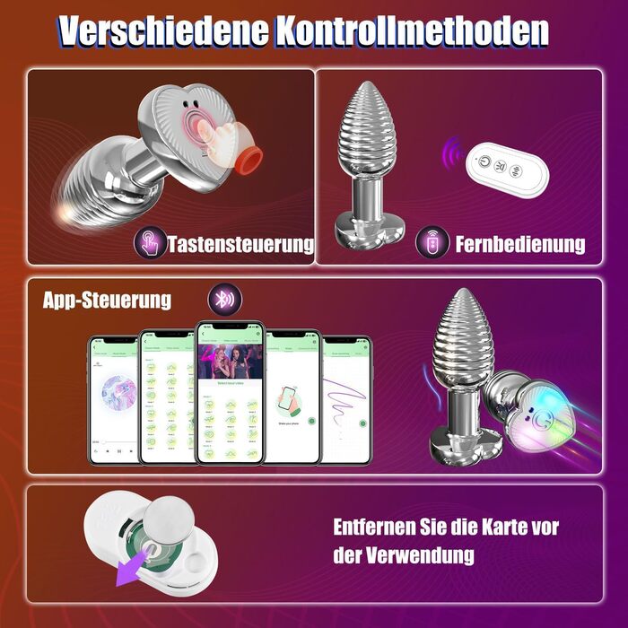 Вібратор для анусу з 9 режимами вібрації, стимулятор простати, для чоловіків та жінок (середній). Сердечко-підставка.