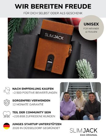 Розумний гаманець SLIMJACK з монетницею та RFID-захистом, чоловіковий тримач для карток з алюмінію та шкіри, світло-коричневий