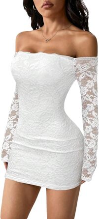 Вечіркове міні-плаття WeatyRock з довгим рукавом, мереживом, готичний стиль, біле, розмір M