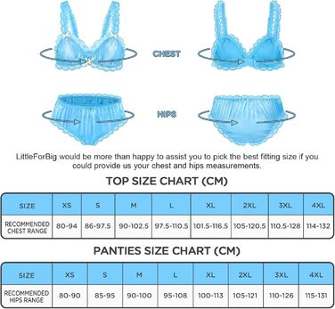 Набір спідньої білизни LittleForBig Sissy з мереживом та рюшами, блакитний, 4XL