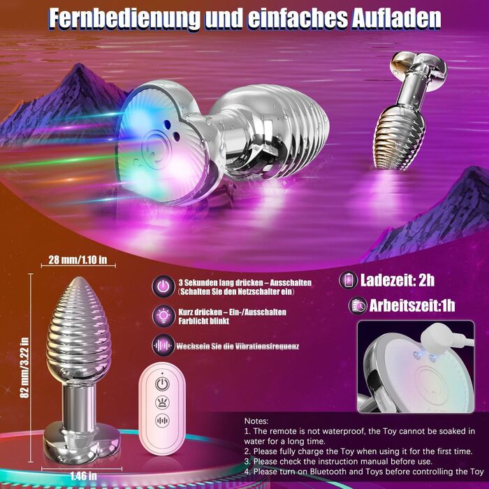 Вібратор для анусу з 9 режимами вібрації, стимулятор простати, для чоловіків та жінок (середній). Сердечко-підставка.
