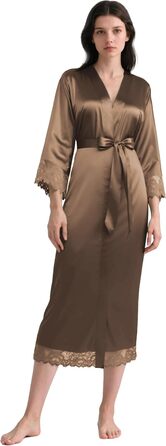 Халат жіночий BABEYOND довгий/короткий, однотонний, мереживний, атласний, шовковий, кімоно, літній, кава