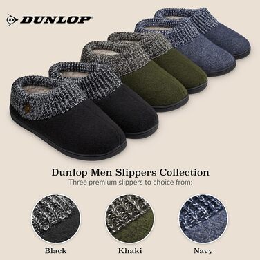 Чоловічі домашні капці DUNLOP з підкладкою з шерпа-флісу та піною з ефектом пам'яті Memory Foam, протиковзкі, колір хакі, розмір 43 EU