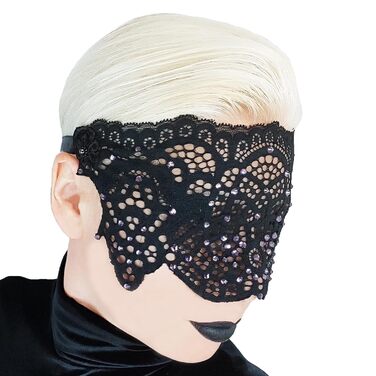Чорна мереживна маска для жінок з чорними стразами, елегантна маска на пів обличчя, маска для маскарату та карнавалу, мереживна вечірня маска з гумкою (Чорний (фіолетові стрази))