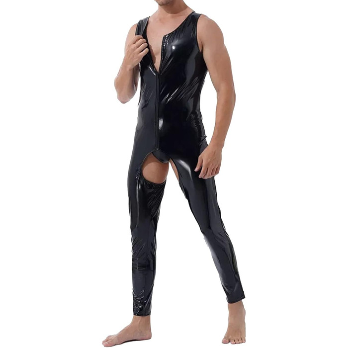 Комбінезон з латексу чоловічий Darringls Wetlook, чорний, 7XL. Латексний комбінезон, вечірня мода, клубний одяг, сексуальний, з довгим замком