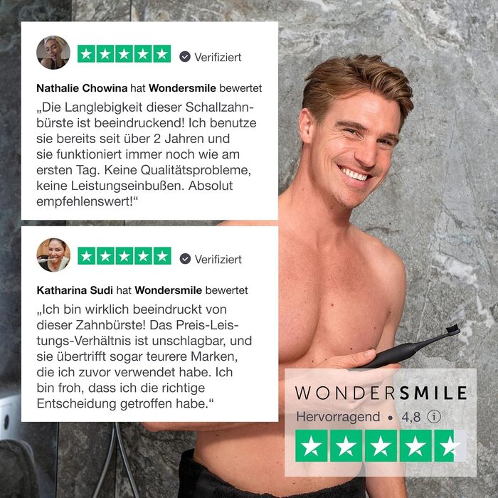 Електрична зубна щітка WonderSmile Schallzahnbürste Pro IPX8, 4 програми, з зарядним пристроєм та смарт-насадкою, біла
