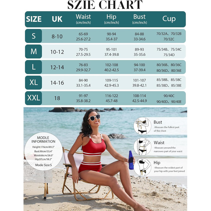 Бікіні Tuopuda для жінок: комплект з високою талією, шорти та топ з пуш-ап, спортивний двочастинний купальник, багряний колір, розмір M