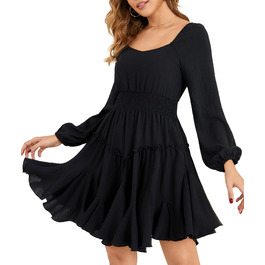 Сукня жіноча Beluring з довгим рукавом, квадратний виріз, висока талія, міні, бавовна, чорна