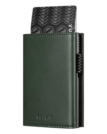 Шкіряний гаманець-картхолдер VULKIT з RFID-захистом, Pop-Up системою, відділенням для купюр, монет та вікном для ID (Оливковий)