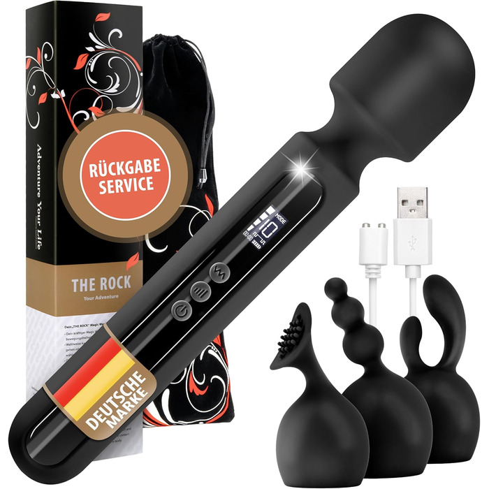 Вібратор для жінок THE ROCK XXL - Magic Wand. Потужний вібратор з преміум-силікону. Іграшки для дорослих, масажер для тіла, секс-іграшки для пар. Чорний колір.