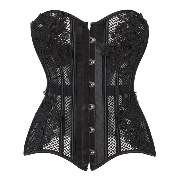 Кросів-топ корсет Dreay для жінок, чорний XXL: дихаючий мереживний сатин, шнуровка, тренажер для талії
