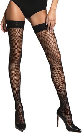 Чорні мереживні панчохи Mila Marutti без шва, довжиною до стегна (3XL), з силіконовою стрічкою