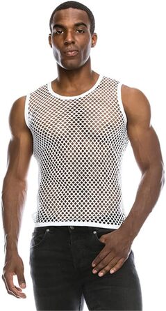 Чоловіча сітчаста футболка-сітка, прозора, модна, сексуальна, з коротким рукавом, для нічного клубу, вечірки, вуличного стилю, біла жилетка XL