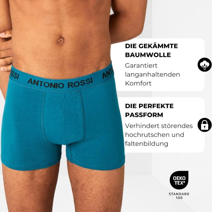 Боксери чоловічі Antonio Rossi 12 шт. в упаковці - чоловічі боксери-хіпстери, еластичний пояс, чорний, сірий, білий (4XL, чорний, синій, сірий, зелений)