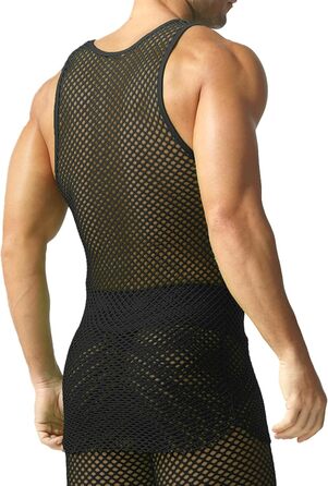 Чоловіча сітчаста футболка QiaTi з прозорим дизайном, довга модель (XL, чорний)