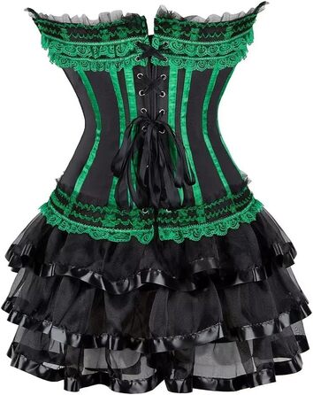Корсетне плаття корсет, бюстєль, сексуальне, смугасте, мереживо, плаття корсет, готичний рок, жіноче плаття, бурлеск, 4XL, чорно-зелене
