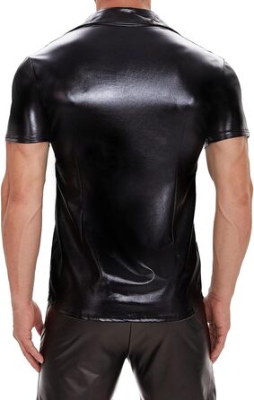 Чоловіча сорочка з лакованої шкіри Xokesy, коротка, чорна, з м'якої шкіри, з ревезом, для клубів, еластична, з кнопками