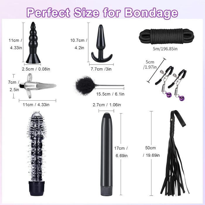 Набір для БДСМ з шкіри, 17 предметів: наручники, маска для очей, мотузки, для дорослих пар