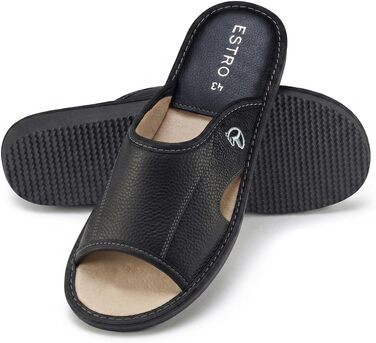 Чоловічі шкіряні домашні капці ESTRO Slipper — легкі пантолети для дому, чорні, розмір 43 EU