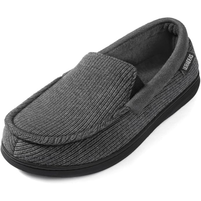 Чоловічі домашні капці ULTRAIDEAS з ефектом пам'яті (Memory Foam), дихаючі в'язані тапочки з протиковзаючою гумовою підошвою, сірі, розмір 43 EU