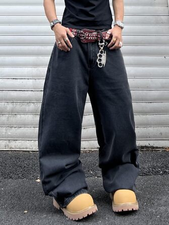Чоловічі джинси Baggy з вишивкою, широкі штани денім (XXL, чорні, A50)