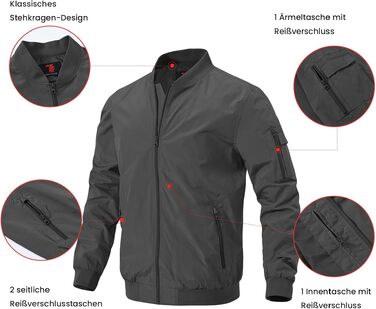 Чоловіча куртка-бомбер Rdruko демісезонна осіння куртка Bouson, темно-сіра, розмір 3XL