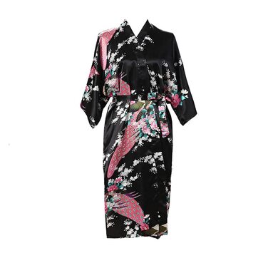 Кімно-халат жіночий атласний чорний, для весілля, подружок нареченої, нічна сорочка, розміри 36-52