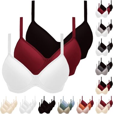 3 шт. бюстгальтери жіночі з кісточками, Push-Up, комфортні, без кісточок, класичні, з регульованими бретелями, ідеальна посадка, комплект 3 шт. (білий+сірий+чорний), 80D
