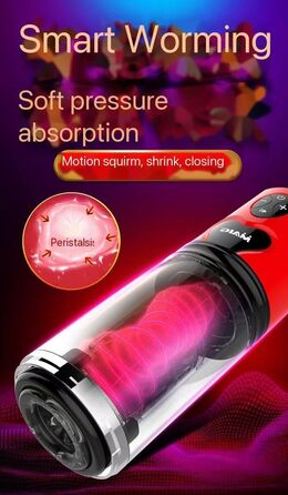 Електричний мастурбатор для чоловіків з ротаційним механізмом та 10 режимами вібрації, телескопічний, реалістичний, червоний