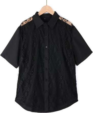 Чоловіча прозора сорочка-майка, мереживна футболка з короткими рукавами для вечірок та клубу (чорна, розмір M)