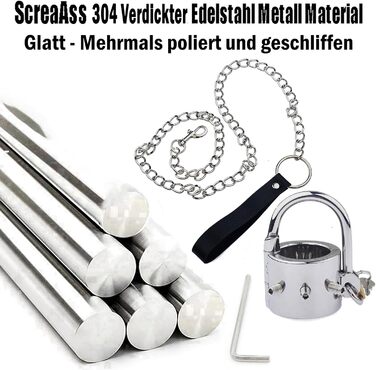 Сталевий кільце для яєчок, розтягувач яєчок, вага для яєчок, посилений кільце для пеніса з 6 знімними шипами CBT, замками та металевим ланцюгом. Кільце для пеніса, сексуальна іграшка для чоловіків, сріблястого кольору, комплект.